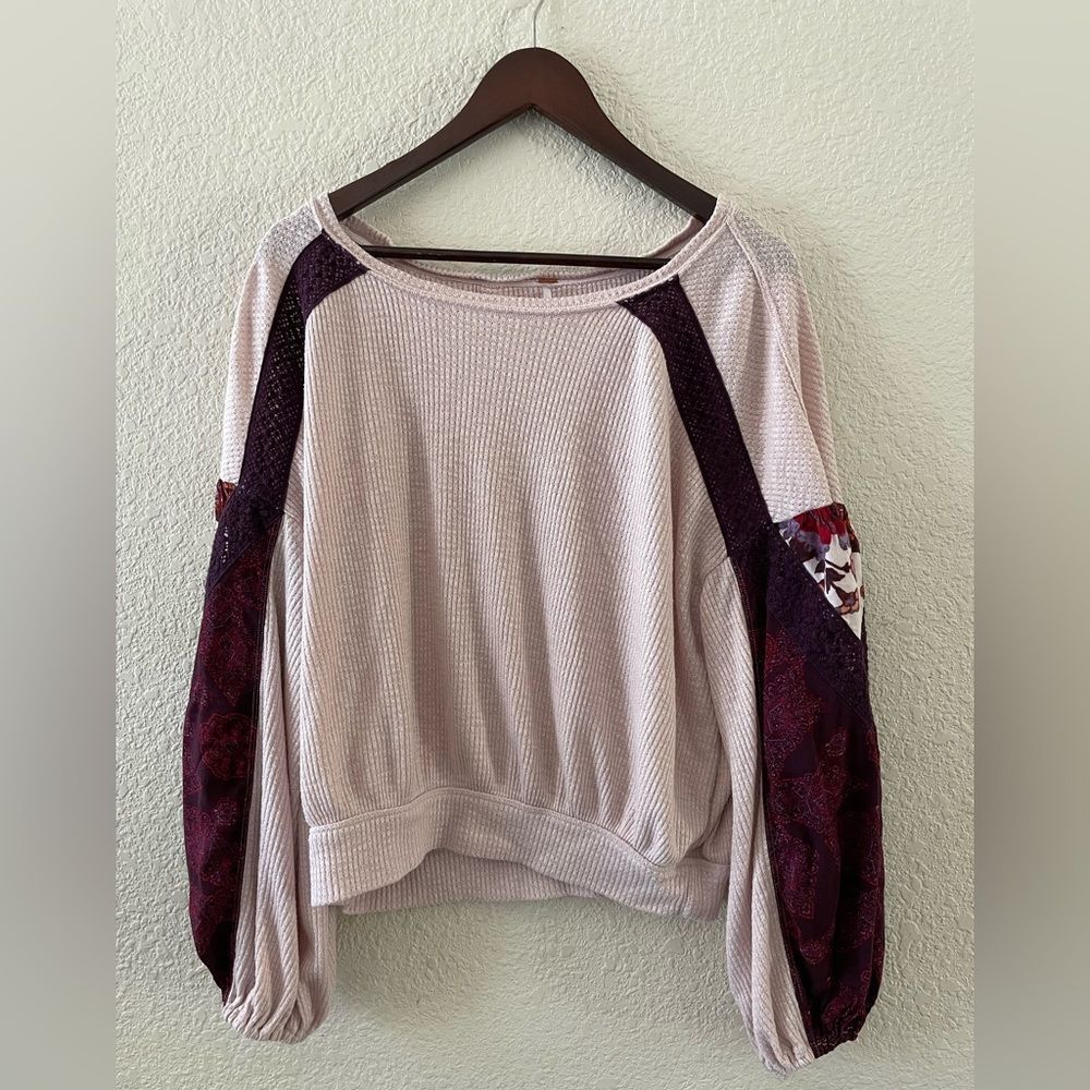 Free People Womens Blossom Balloon Sleeve Waffle Knit Size M